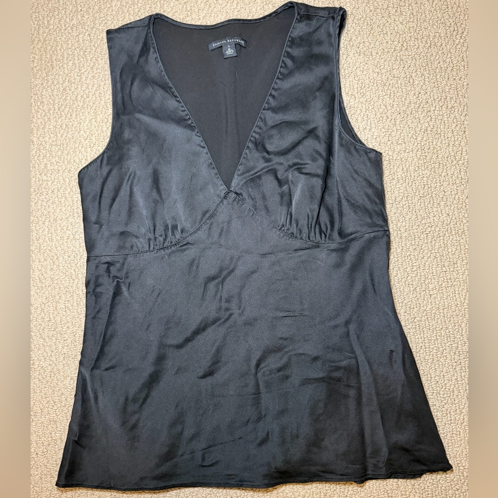 100% Silk Black V Neck Blouse